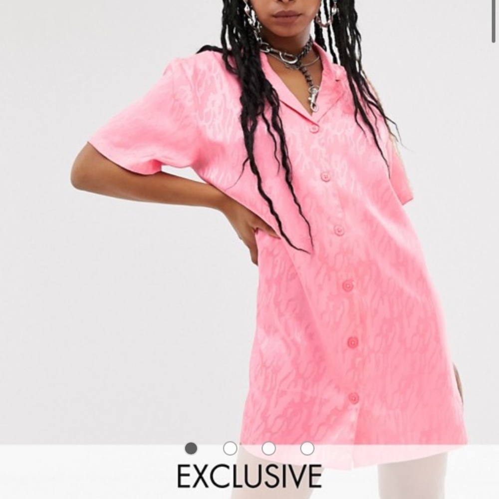 Pink print button up dress
